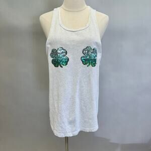 Victoria's Secret PINK gray muscle tank chest sequin shamrock detail size Medium